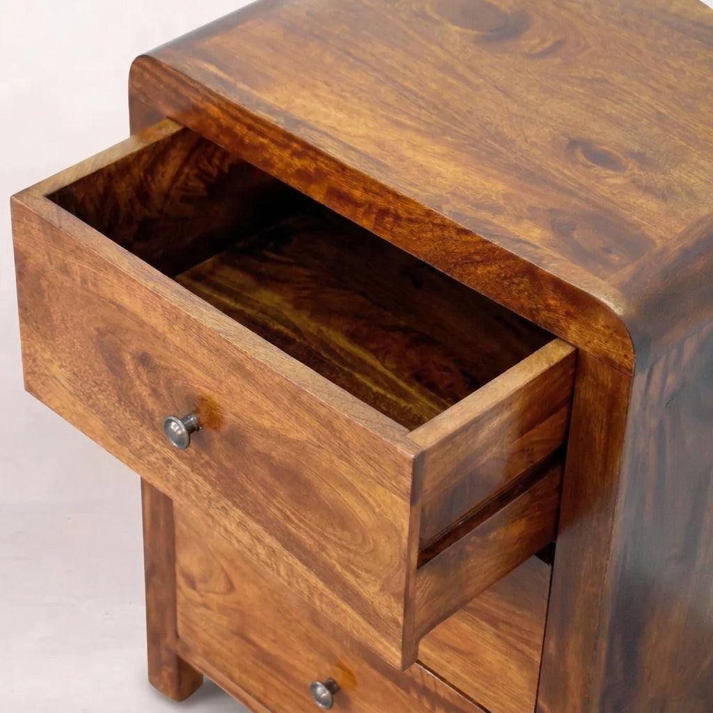 Chestnut Solid Wood Rounded 3 Draw Nightstand