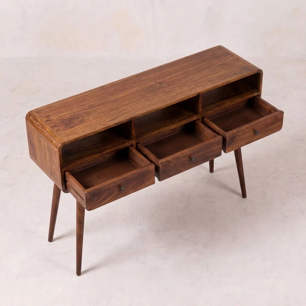 Triple Curved Chestnut Console Table