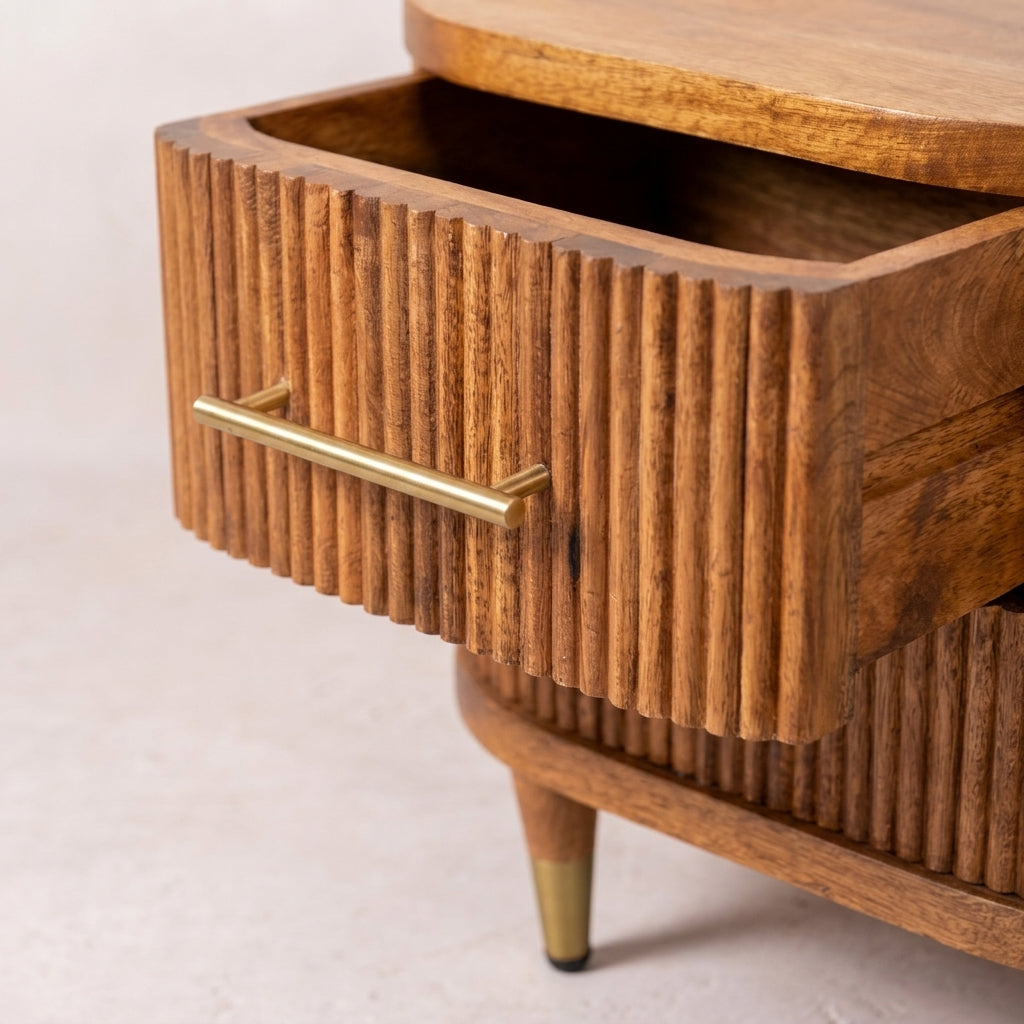 Ribbed Bedside with Brass Accents