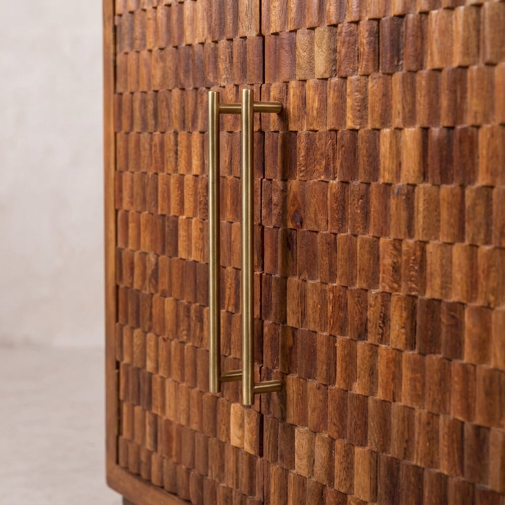 Solid Wood Chestnut Carved Cabinet