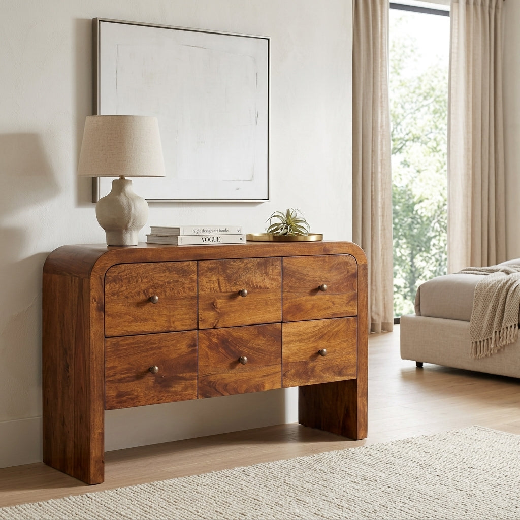 Solid Wood 6 Drawer Chest in Chestnut Finish