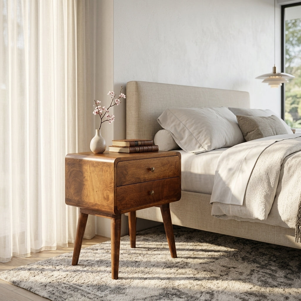 Curved Chestnut nightstand