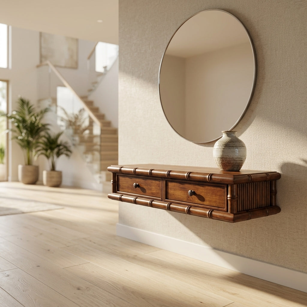 Bamboo Two Drawer Console Table