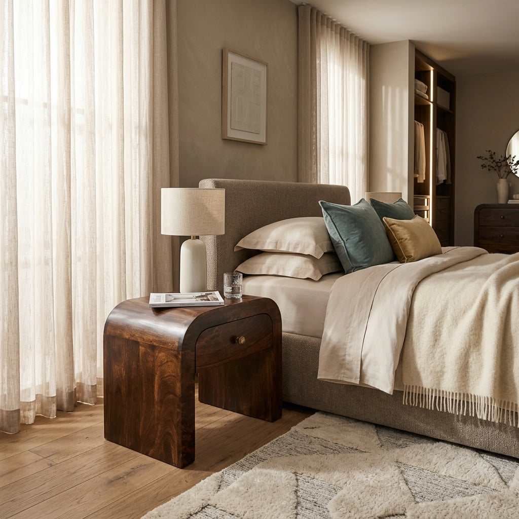 Solid Wood Walnut Arc Nightstand