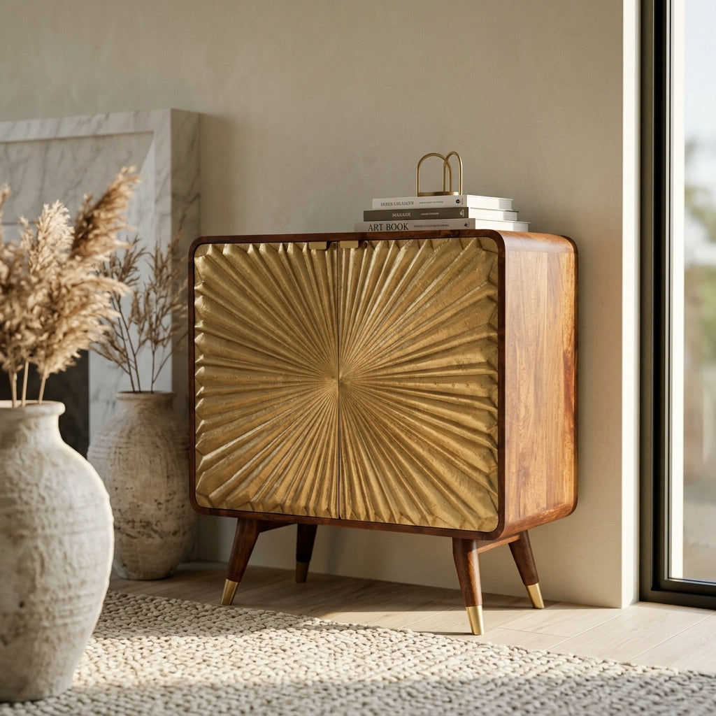 Avora Brass Embossed 2 Door Chestnut Cabinet
