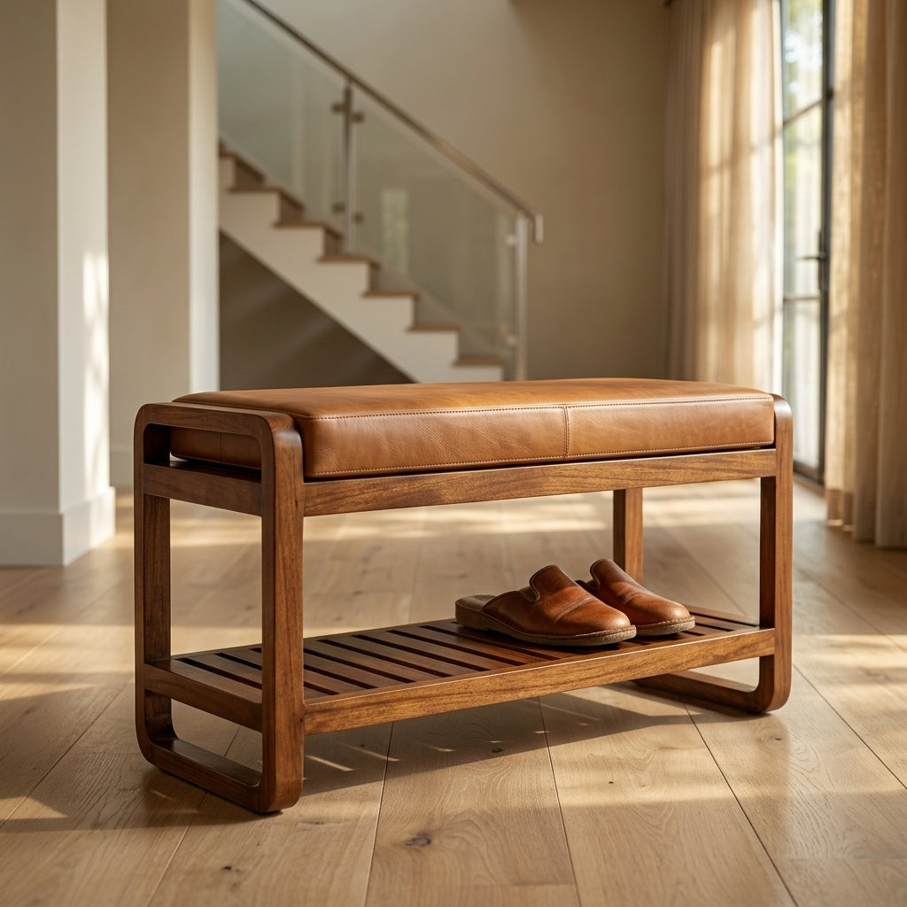 Chestnut Solid Wood Small Buffalo Slatted Hallway Bench