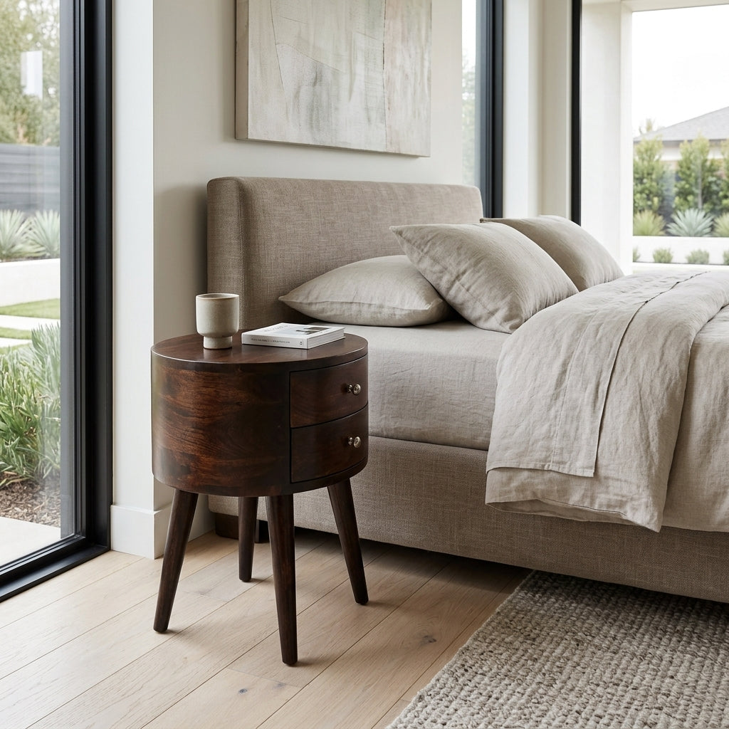 Light Walnut Rounded nightstand Table