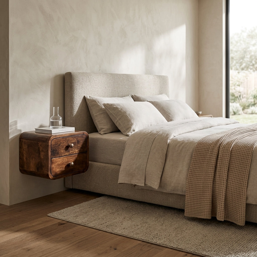 Mini Curved California Walnut Wall Mounted Bedside