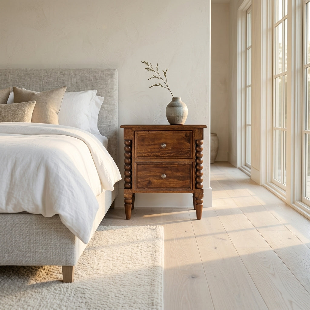 Solid Wood Chestnut Nightstand Table