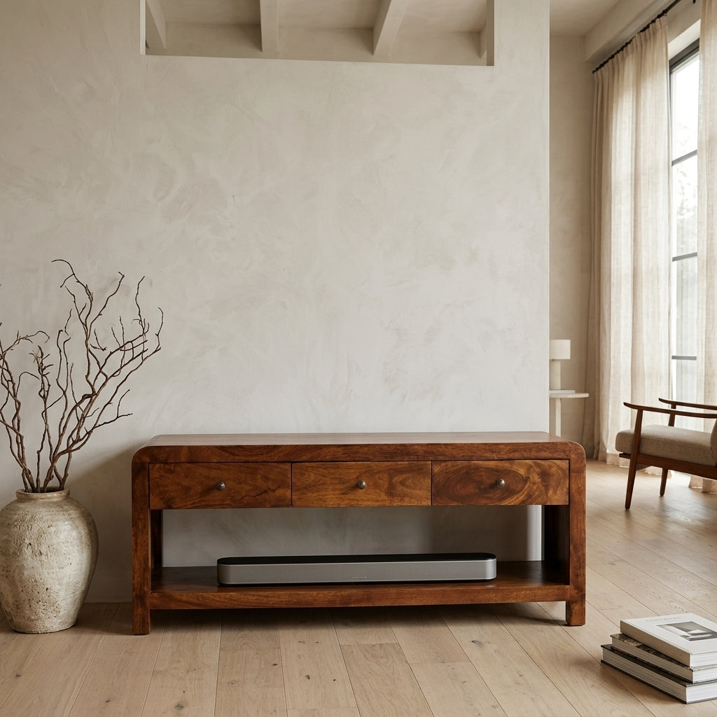 Solid Mango Wood TV Stand in Chestnut