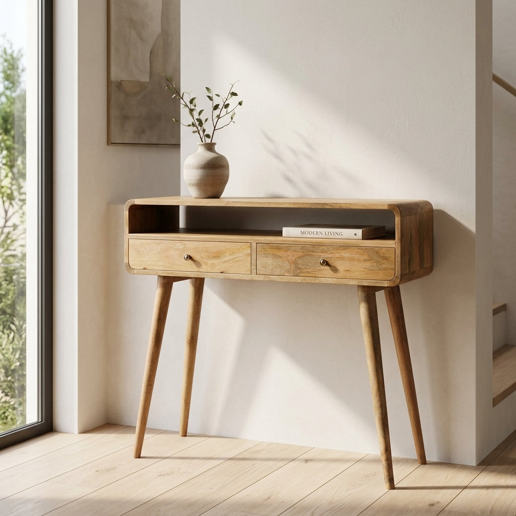 Curved Oak-ish Console Table