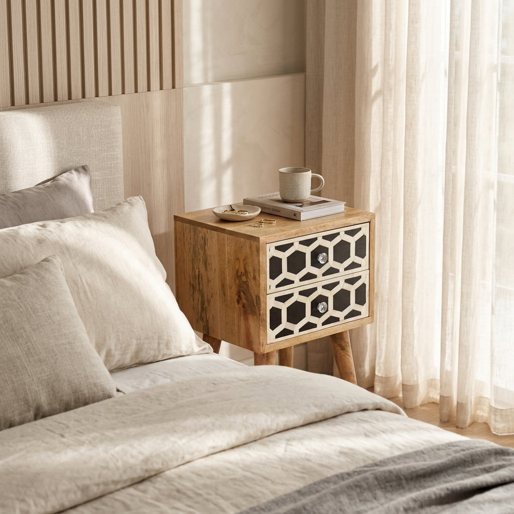 Mini Bone Inlay 2 Drawer Bedside