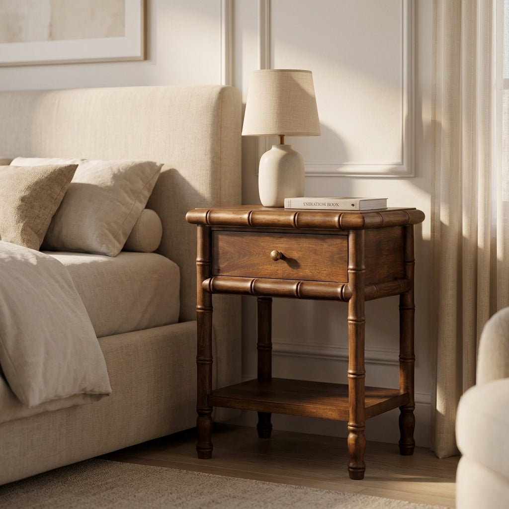 Bamboo Carved Bedside Table