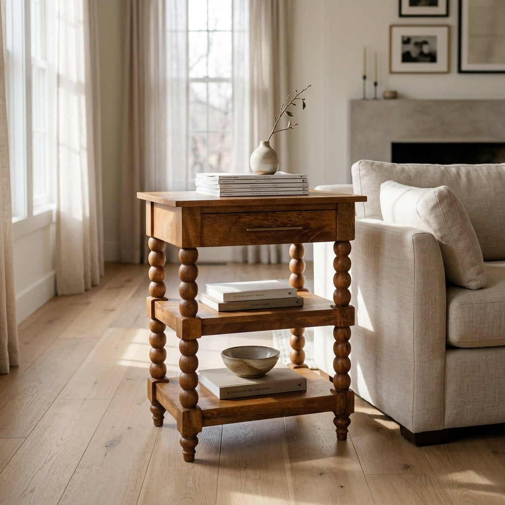 Solid Wood Golden Teak Side Table