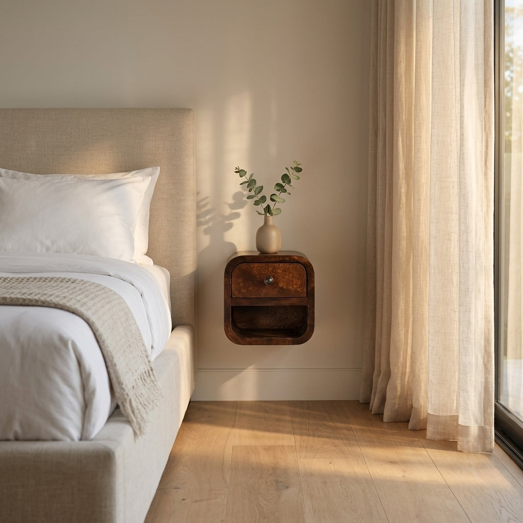 Extra Mini Curved Chestnut Bedside with Open Slot
