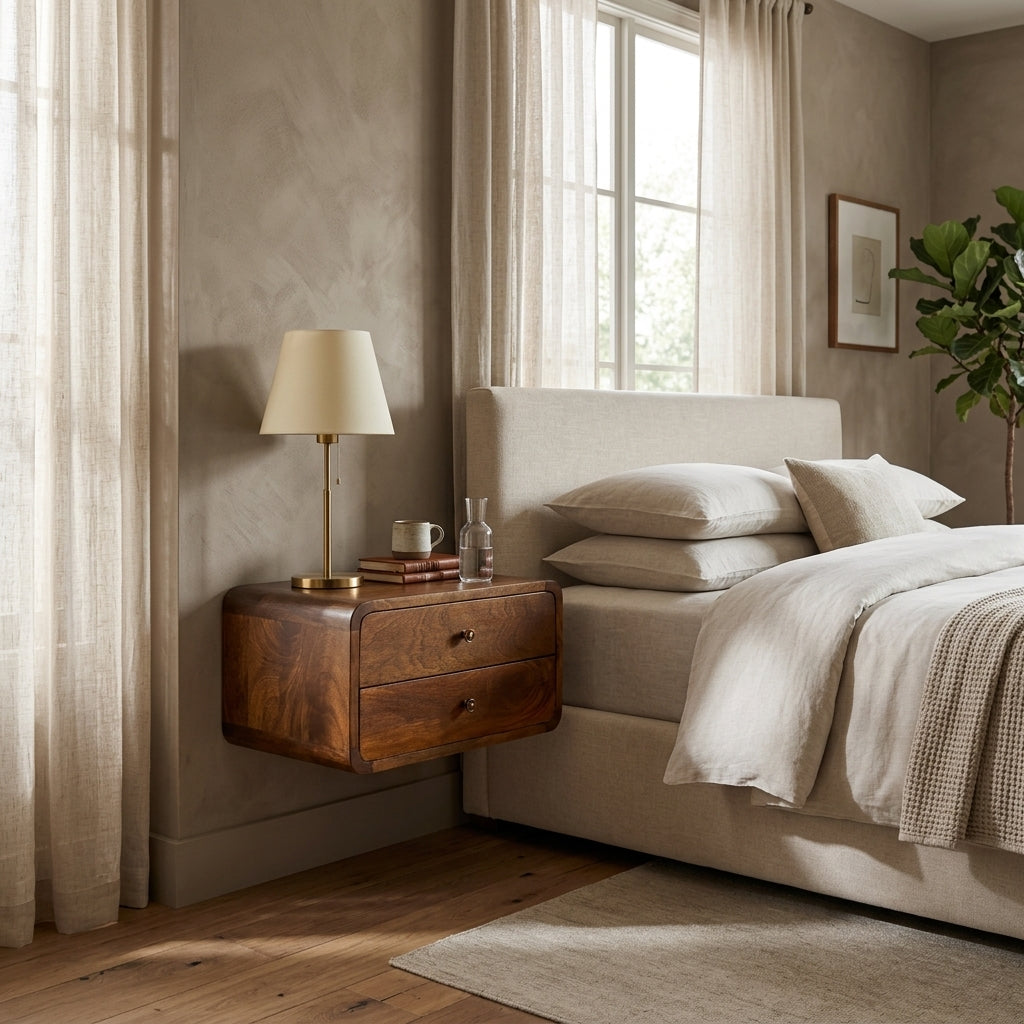 Floating Curved Chestnut nightstand