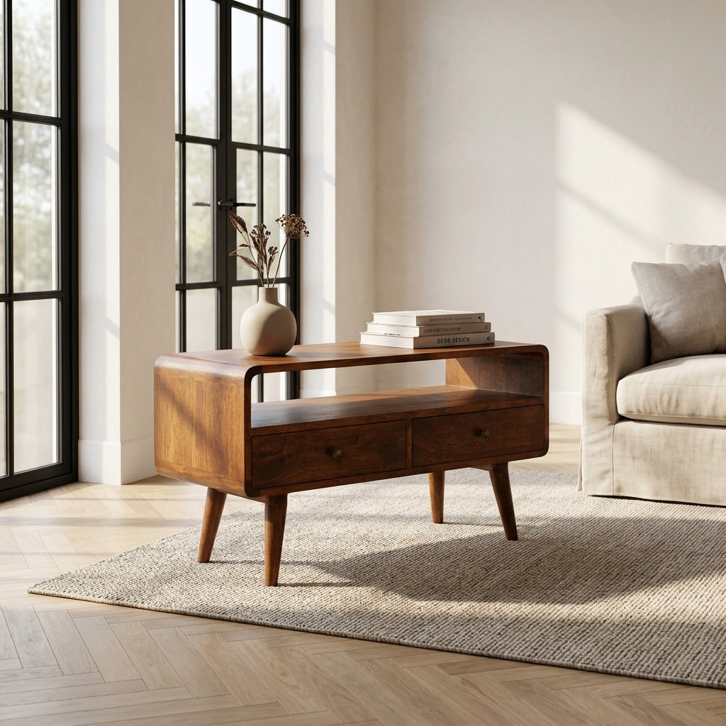 Curved Chestnut Media Unit