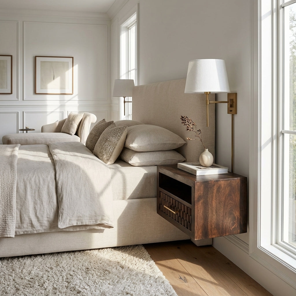 Solid Wood Velvet Mocha Carved Open-Slot Bedside