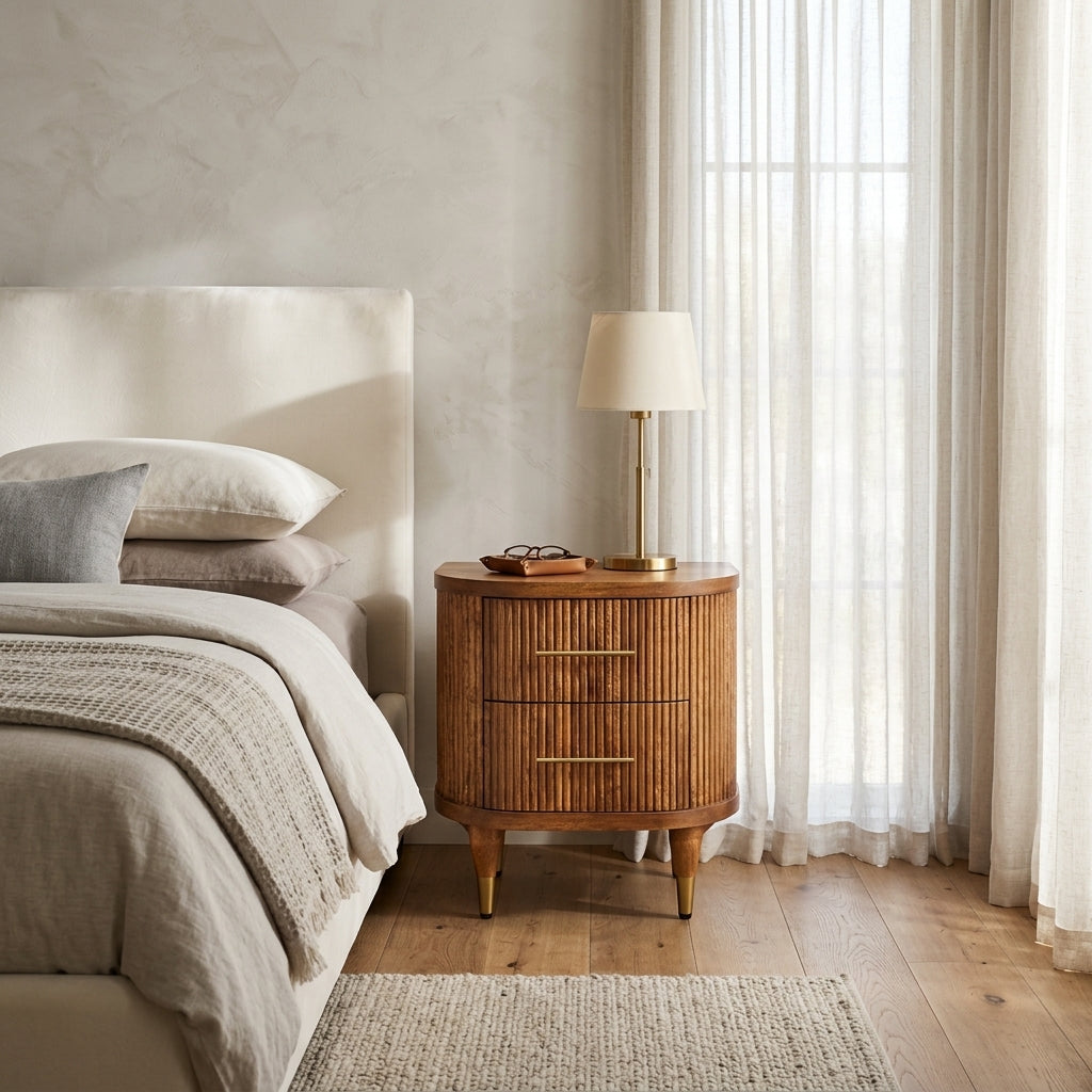 Ribbed Bedside with Brass Accents