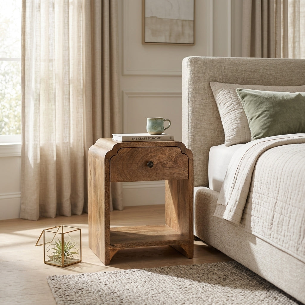 Solid Wood Mini Oak-ish Nightstand with a drawer and open shelf