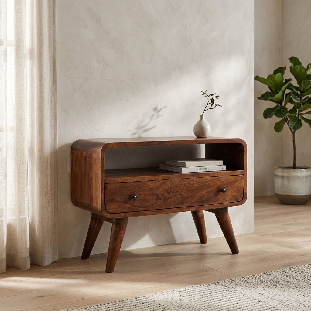 Mini Chestnut Curved Media Unit