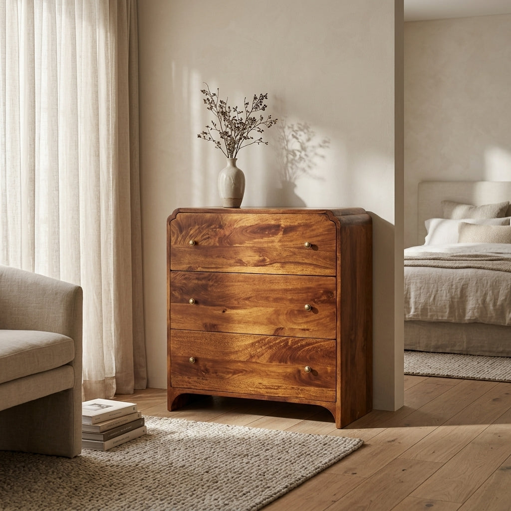 Solid Wood Chestnut 3 Drawer Chest