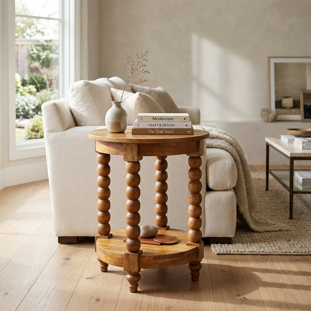 Solid Wood Golden Teak Round Side Table