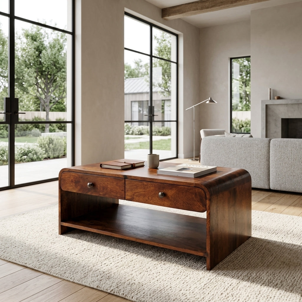 Solid Wood Slim Coffee Table in Chestnut
