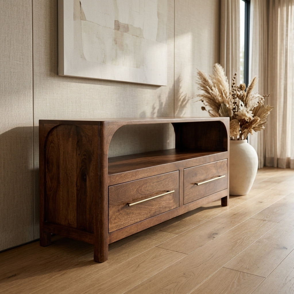 Almond Solid Wood Arc Media Console