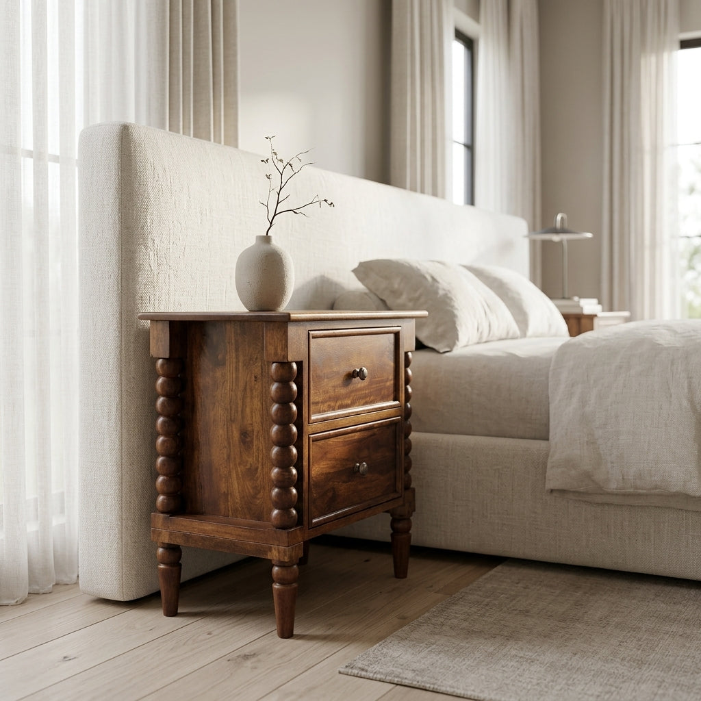 Solid Wood Chestnut Nightstand Table