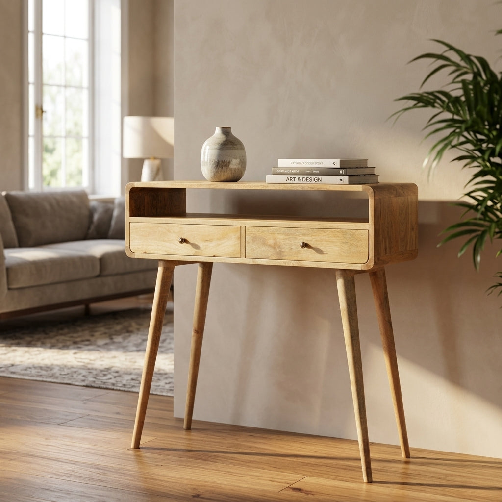 Curved Oak-ish Console Table