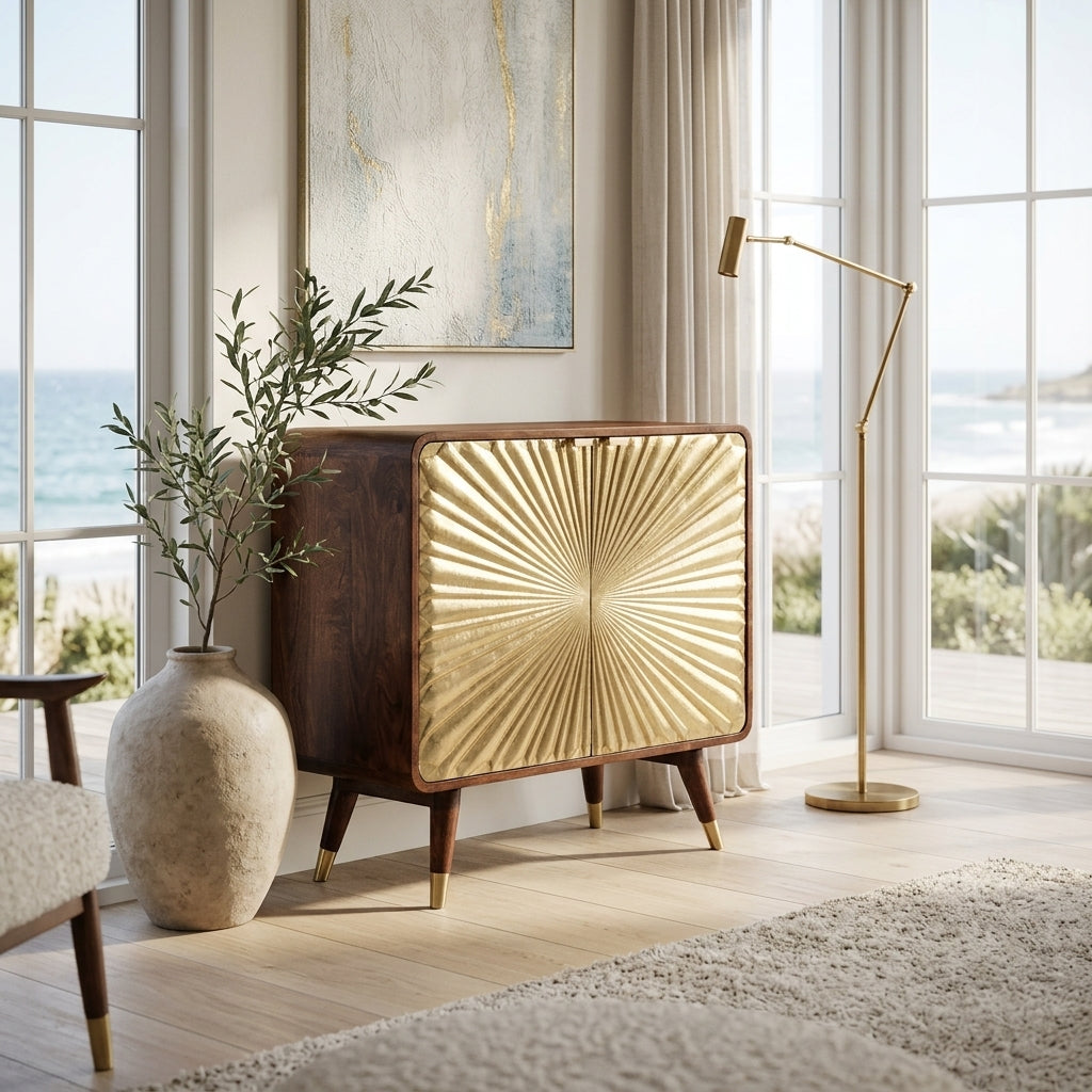 Avora Brass Embossed 2 Door Chestnut Cabinet