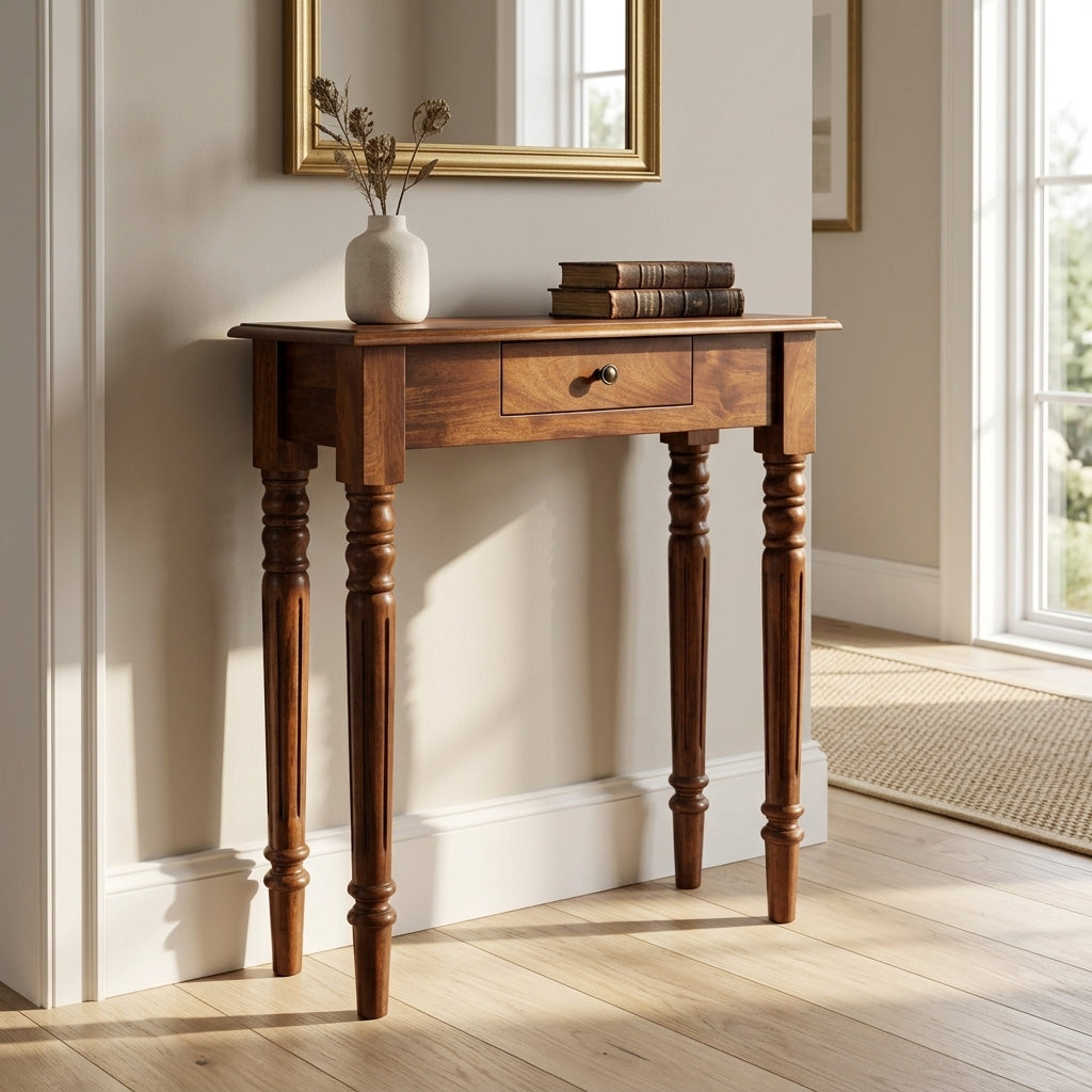Turned Legs 1 Drawer Chestnut Console