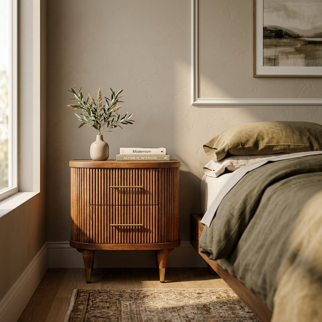 Ribbed Bedside with Brass Accents