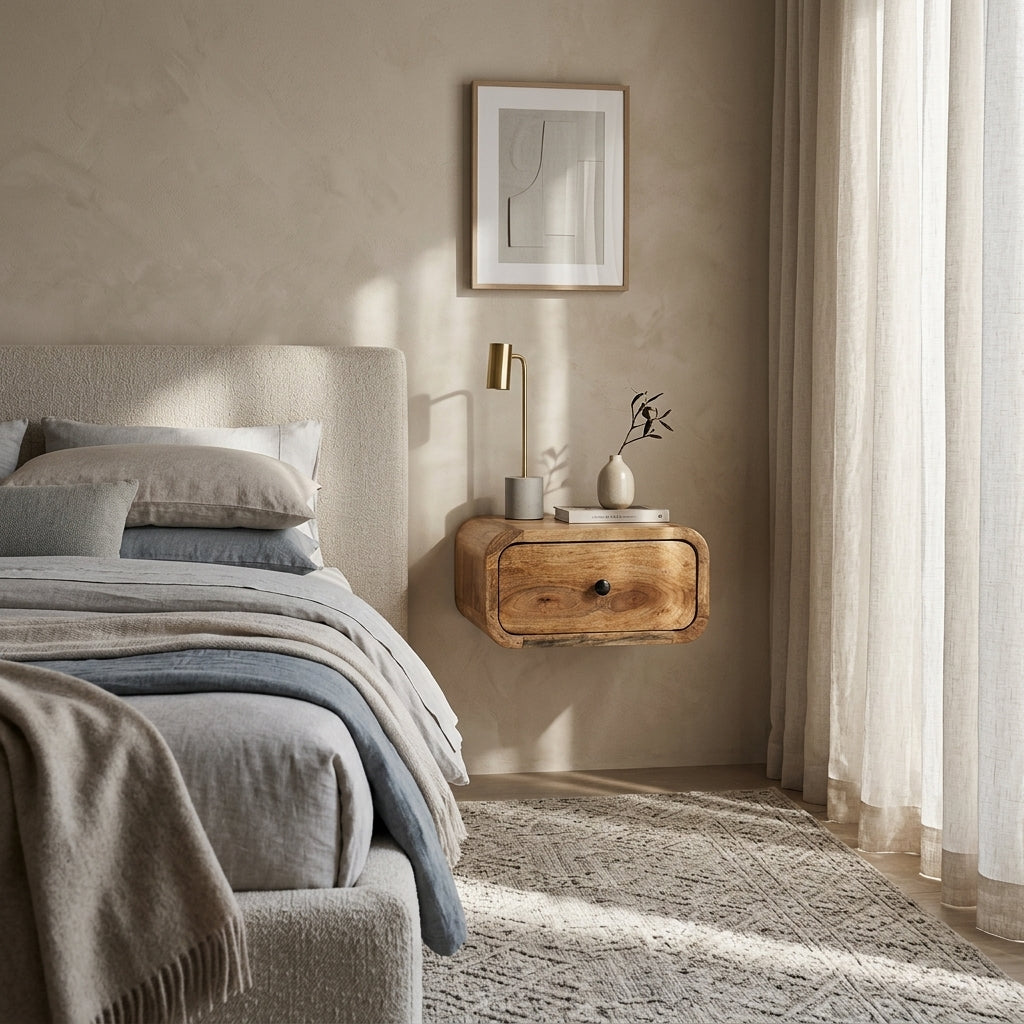 Avora Mini Wall-Mounted Oak-ish 1 Drawer Nightstand