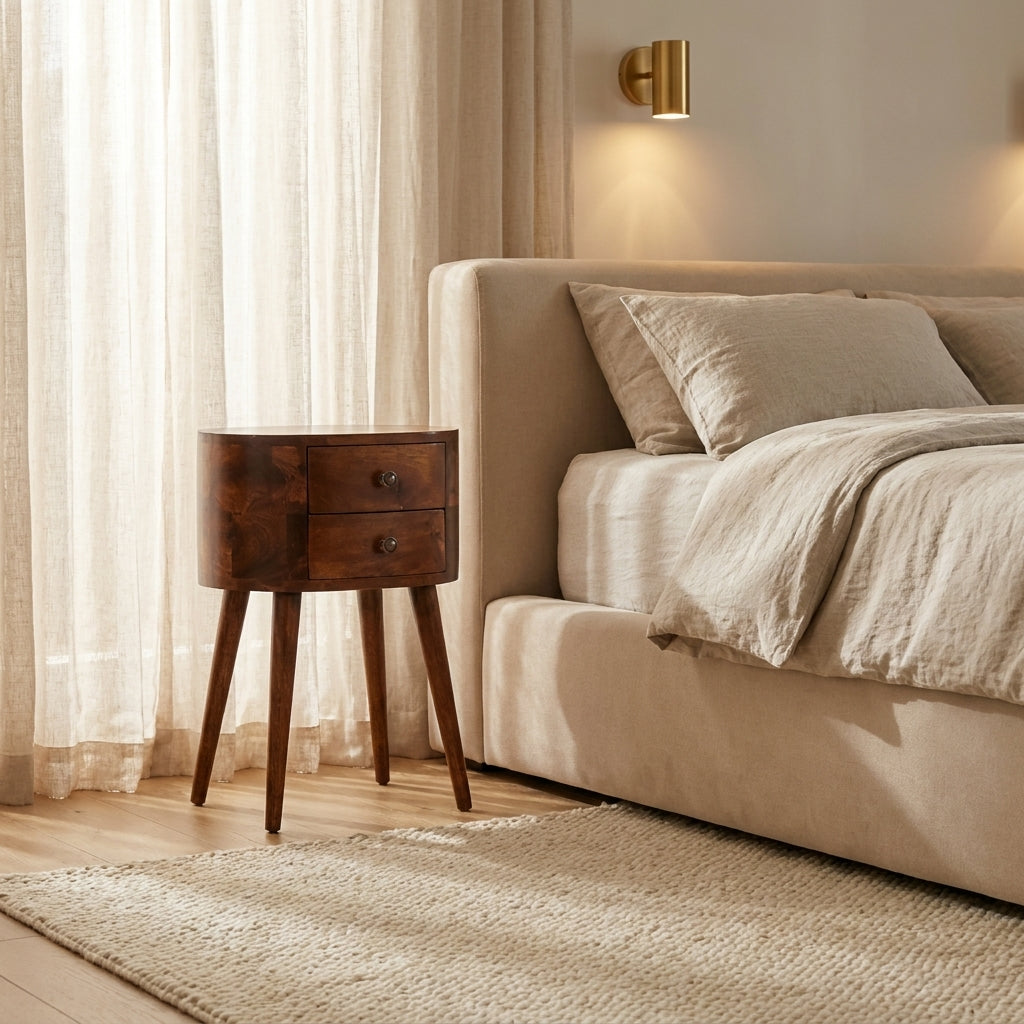 Mini Chestnut Rounded nightstand Table