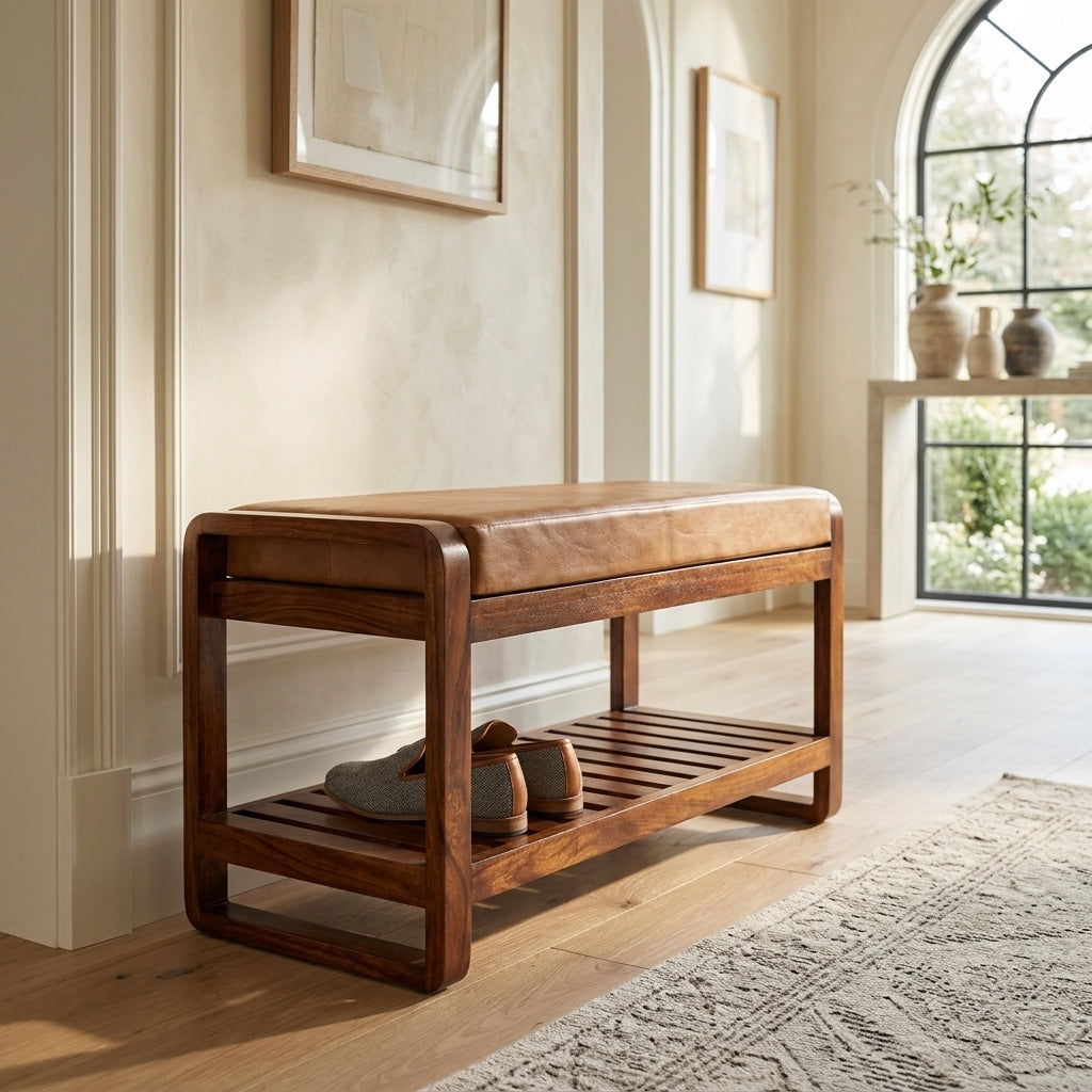 Chestnut Solid Wood Small Buffalo Slatted Hallway Bench
