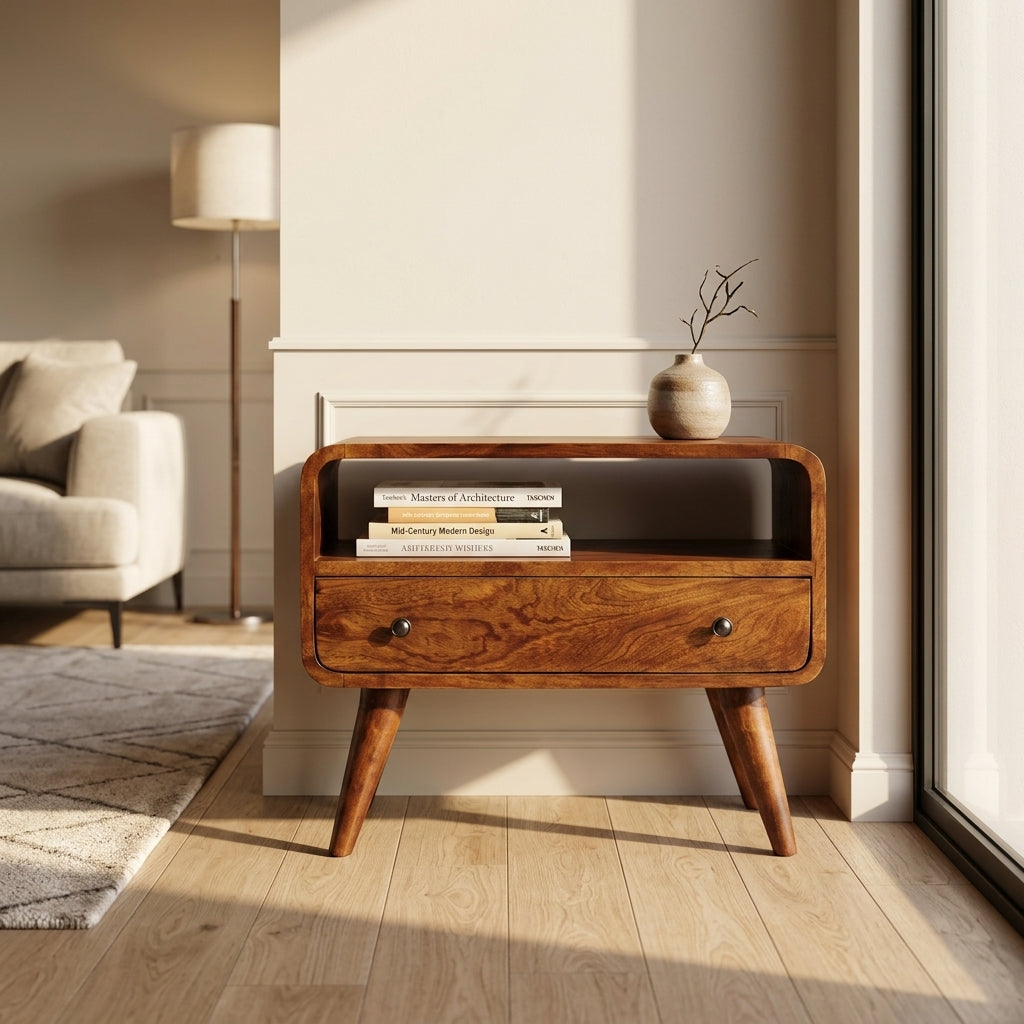 Mini Chestnut Curved Media Unit