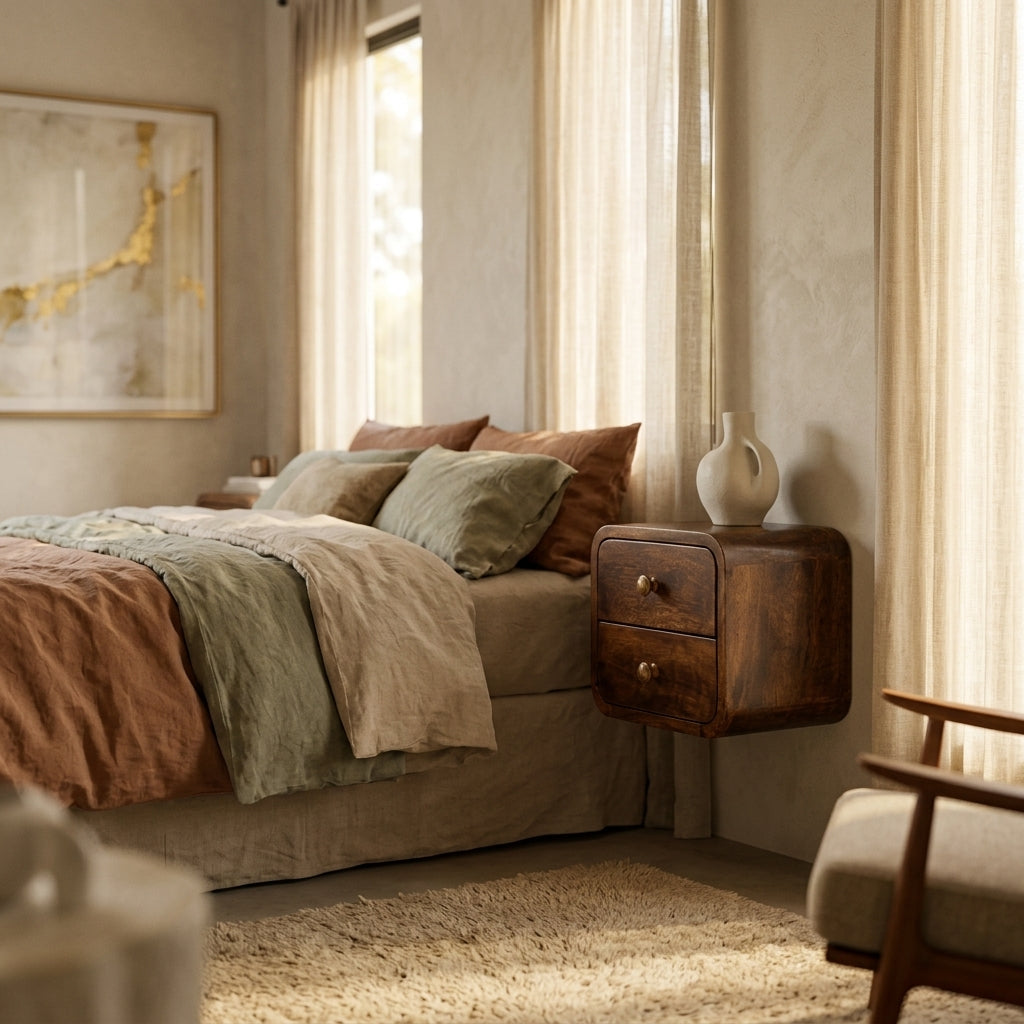 Mini Curved California Walnut Wall Mounted Bedside