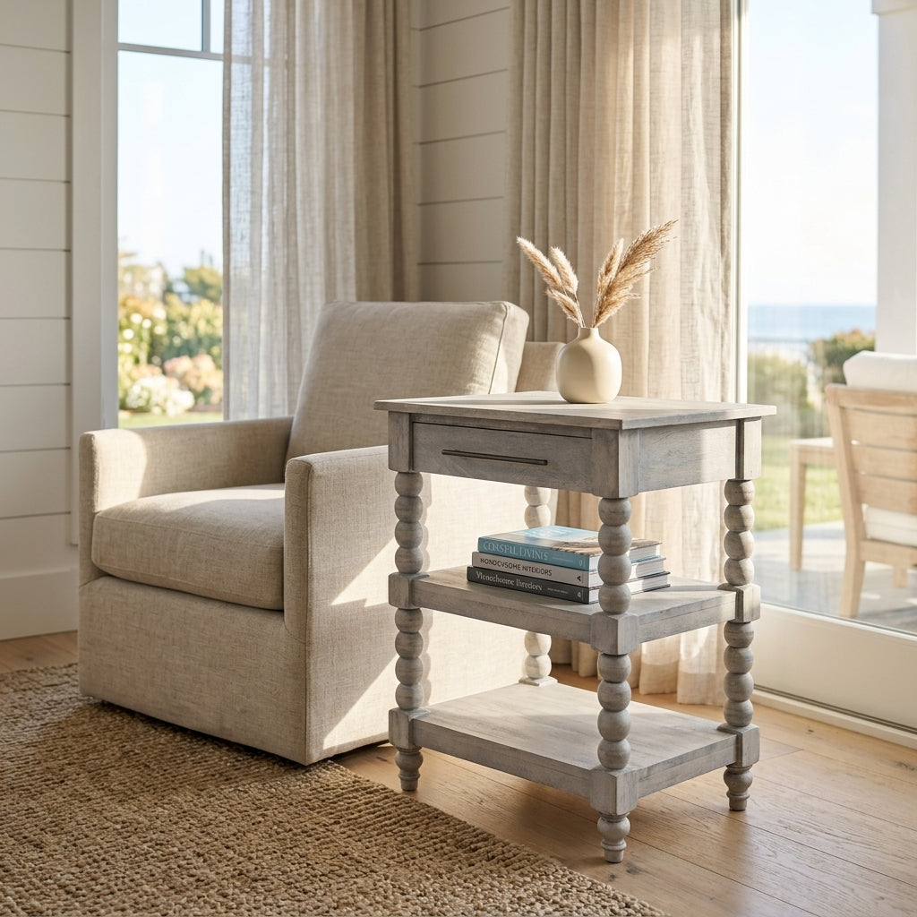Solid Wood Acid Wash Side Table