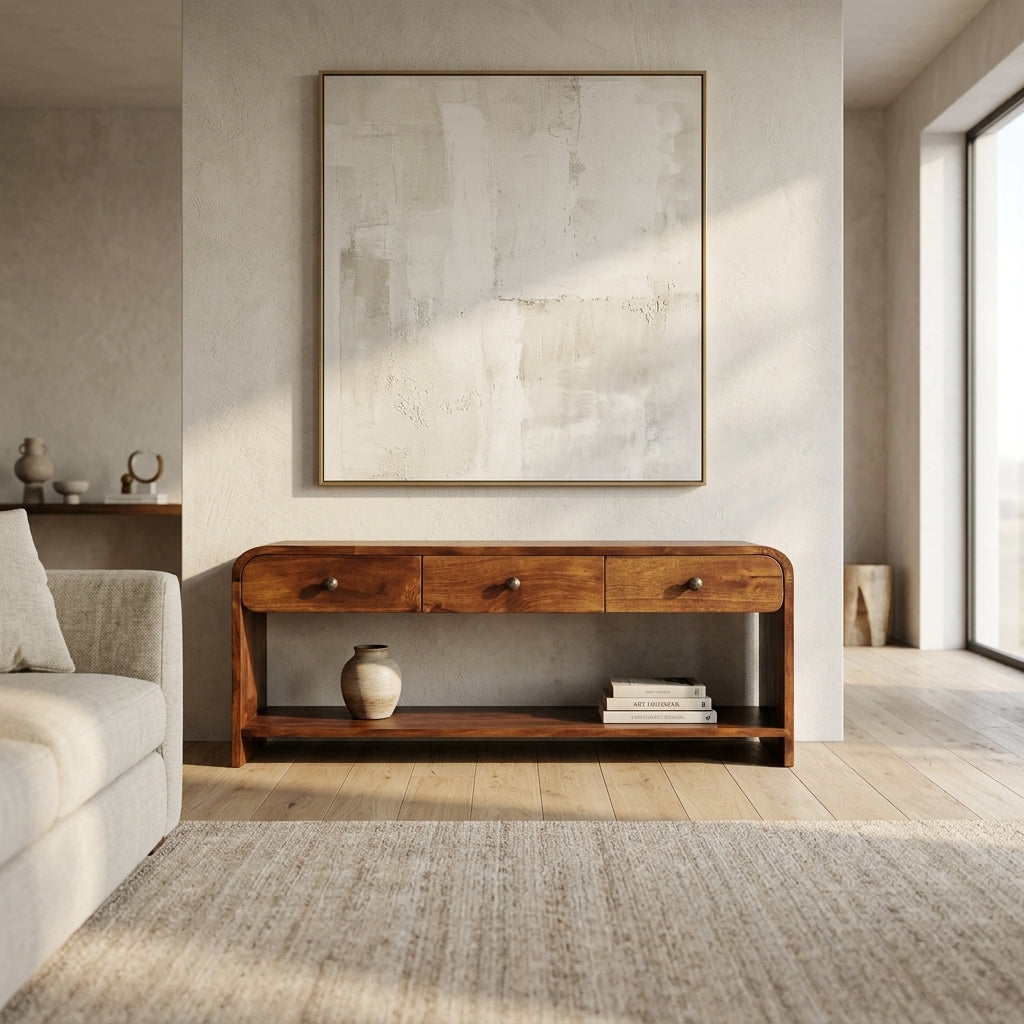 Solid Wood Chestnut Slim 3 Draw Media Unit