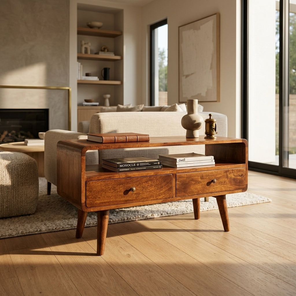 Curved Chestnut Media Unit