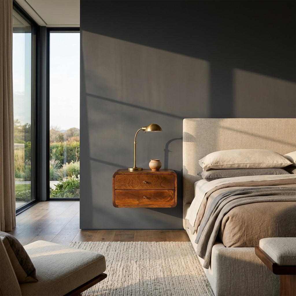 Floating Curved Chestnut nightstand