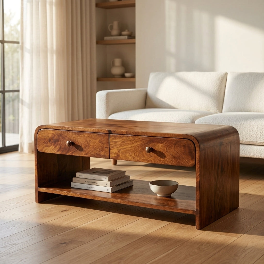 Solid Wood Slim Coffee Table in Chestnut
