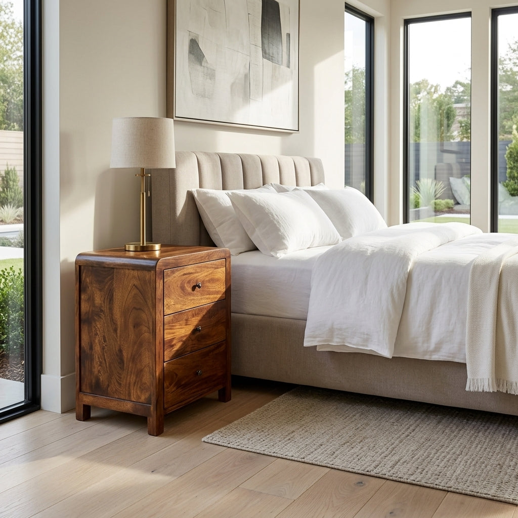 Chestnut Solid Wood Rounded 3 Draw Nightstand