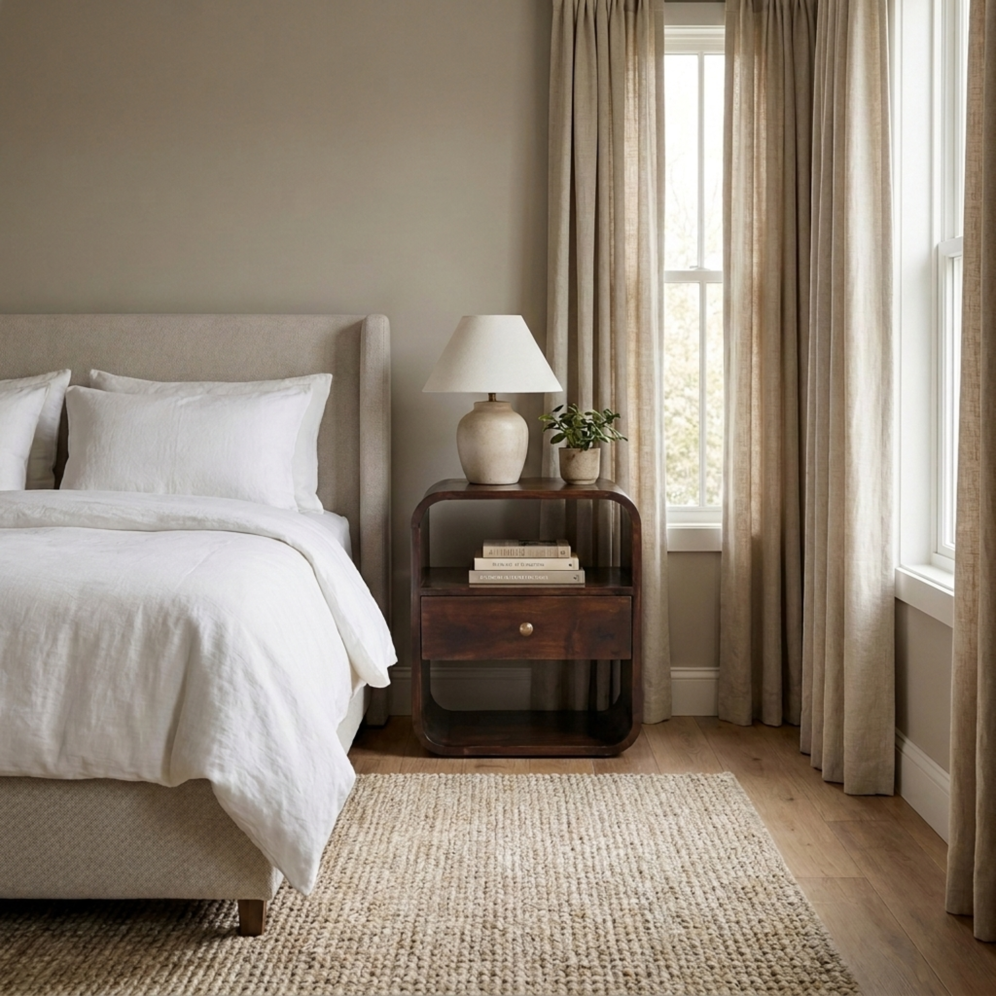 California Walnut Curved Edge Bedside