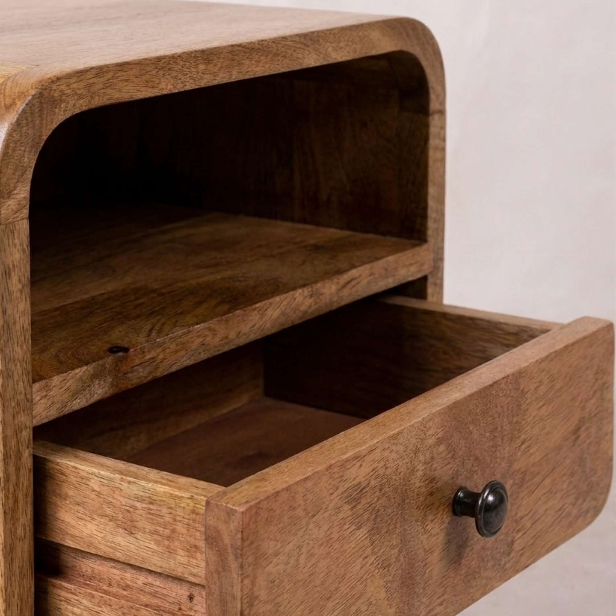 Extra Mini Wall Mounted Curved Oak-ish Bedside with Open Slot