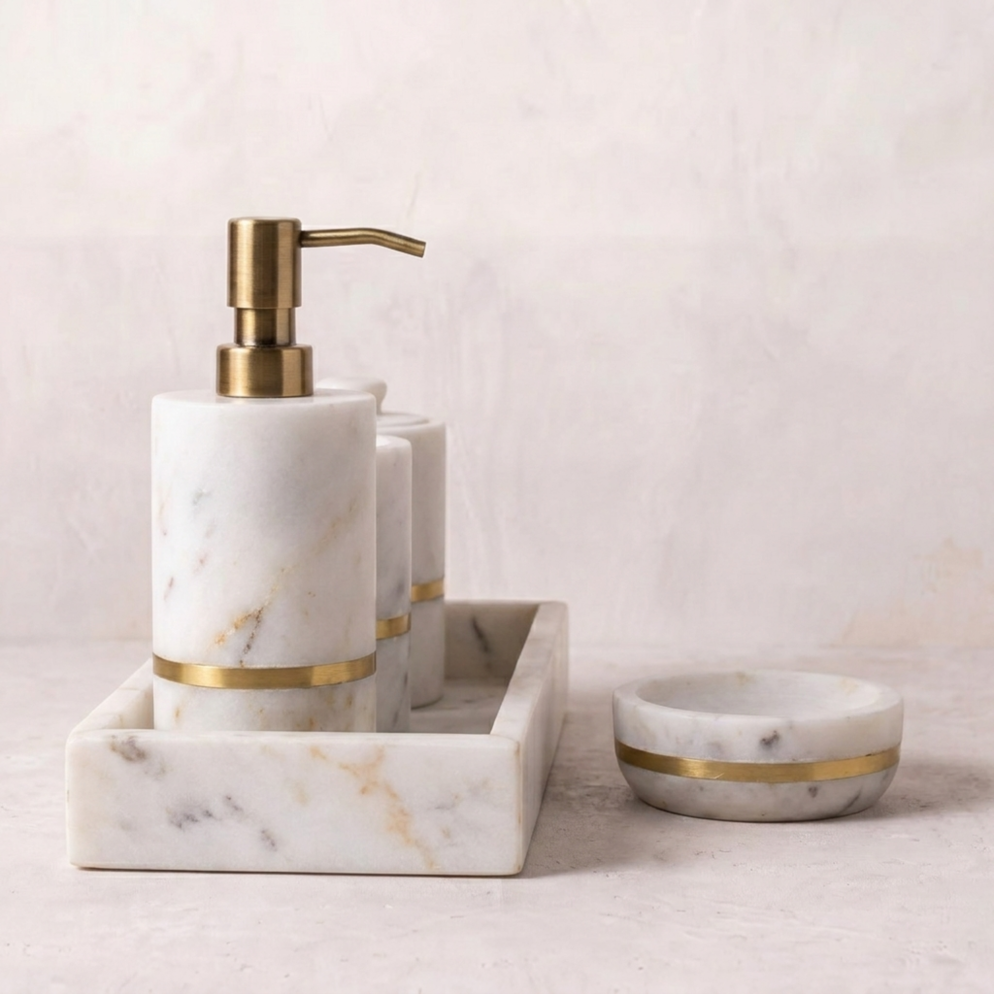 Brass Inlay and Marble Bathroom Set of 5
