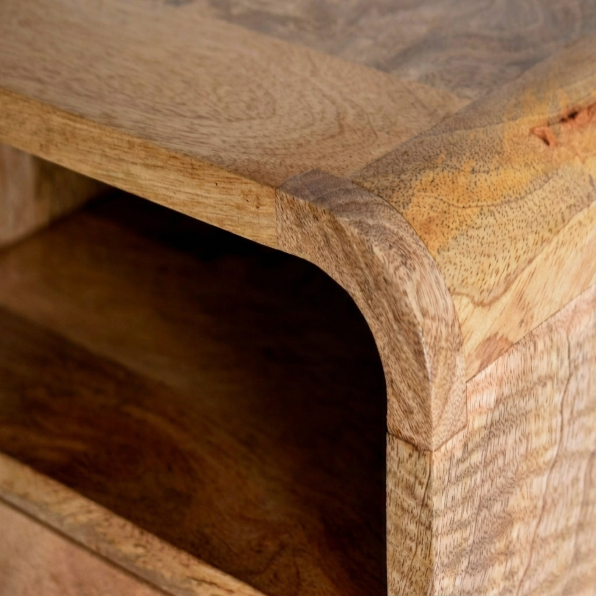 Extra Mini Wall Mounted Curved Oak-ish Bedside with Open Slot