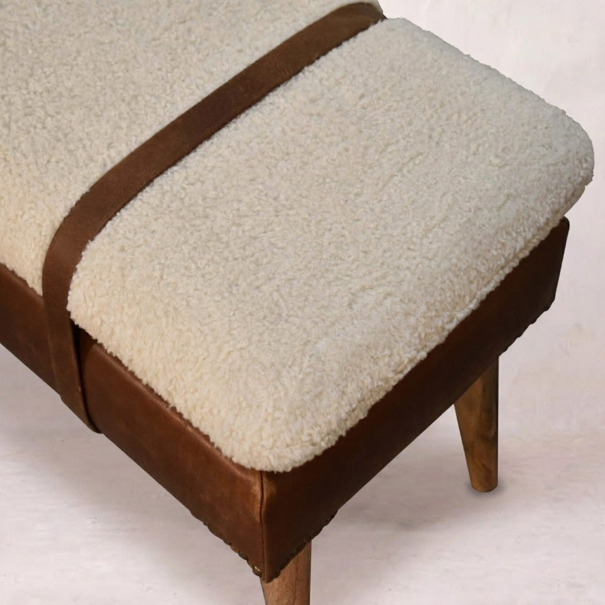 Boucle Buffalo Hide Leather Bench